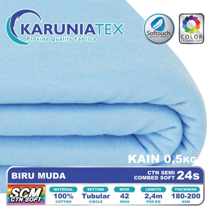 

Bahan Kaos Cotton Semi Combed 24s 0,5 Kg Biru Muda