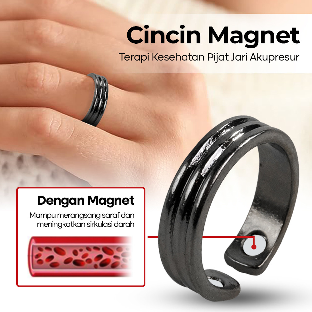 ONEVAN Cincin Magnet Terapi Kesehatan Pijat Jari Akupresur Hitam