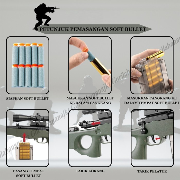 MAINAN PISTOL ANAK LAKI LAKI NERF AWM SNIPER PELURU GUN SOFT BULLET