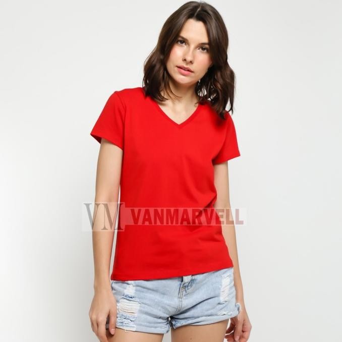 VM Kaos V Neck Wanita Polos pendek Merah