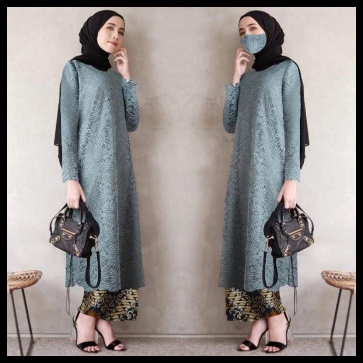 Atasan Kebaya Brukat Modern Long Cape Hijau Atasan Kebaya Tunik Brokat Best Seller