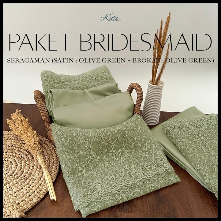 Paket Kain Bridesmaid Premium Lengkap Satin Kebaya Brokat Olive Green Best Seller