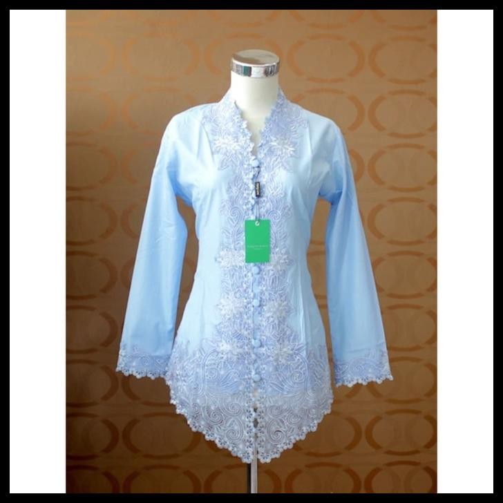 Kebaya Encim Kartini Katun Bordir Modern Lengan Panjang Biru Muda Best Seller