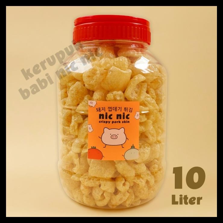 

terbaru !!! kerupuk kulit babi nic nic toples jumbo 10 liter snack cemilan kerubi ready