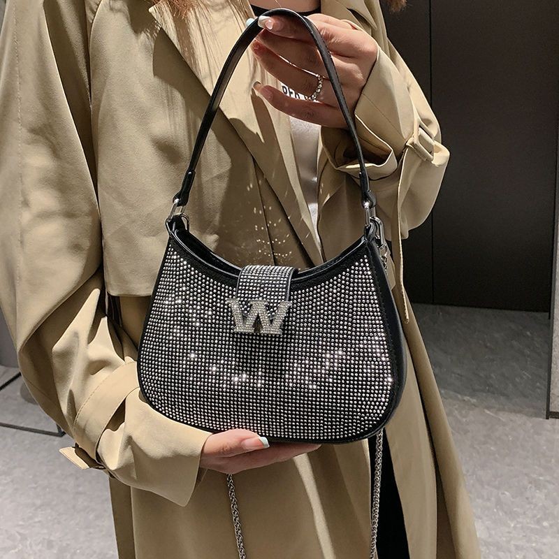 2025New Rhinestone Women's Bag Niche Design Shiny Bag Underarm Fashion Crossbody Full Rhinestone Wom