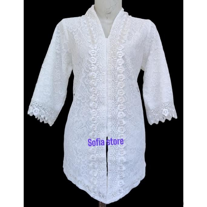 Terbaru Atasan Kebaya Encim Brokat Brukat Premium Warna Putih Sheila Kartini Best Seller