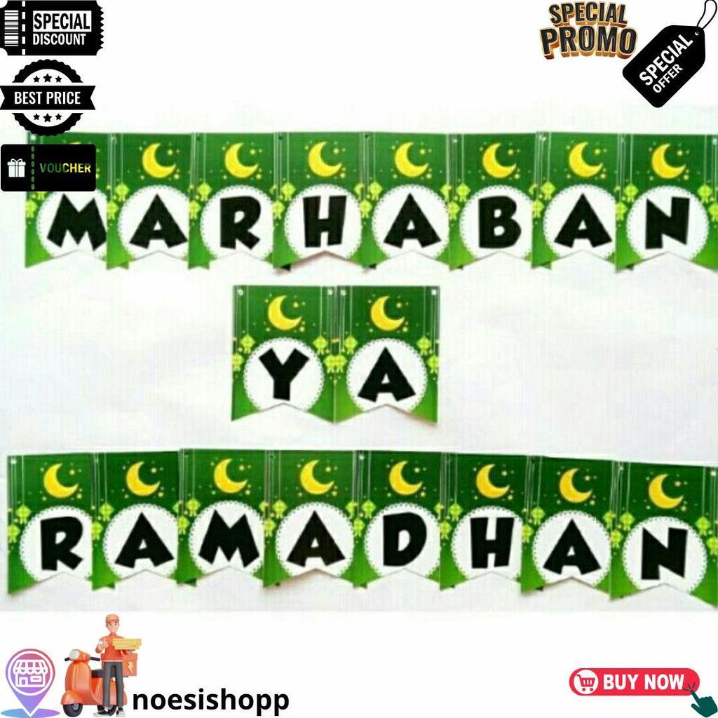 Banner Marhaban Ya Ramadhan / Hiasan Dekorasi Banner Marhaban Ya Ramadhan / Bunting Flag Puasa