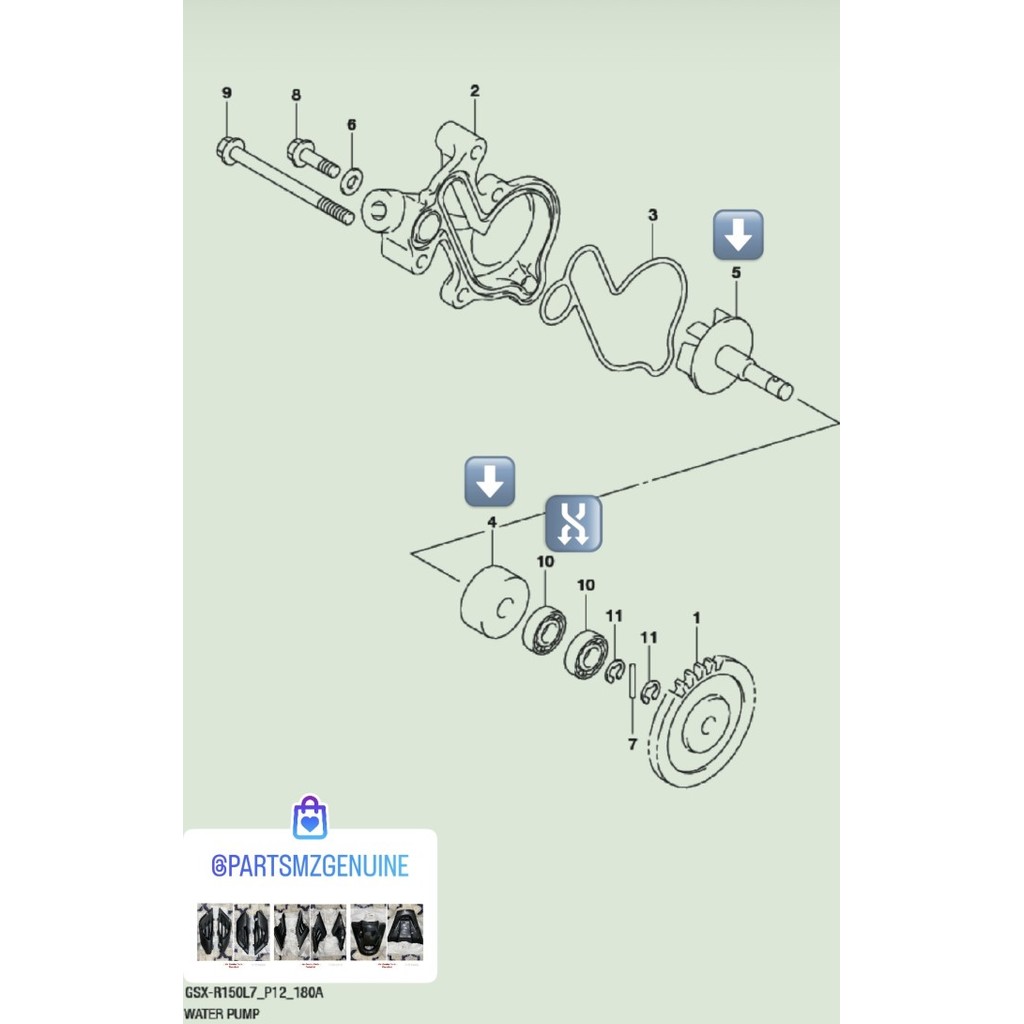 Set Kipas Pompa Kipas Radiator-Shaft Water Suzuki Gsx 150 Original Sgp Barang Langka