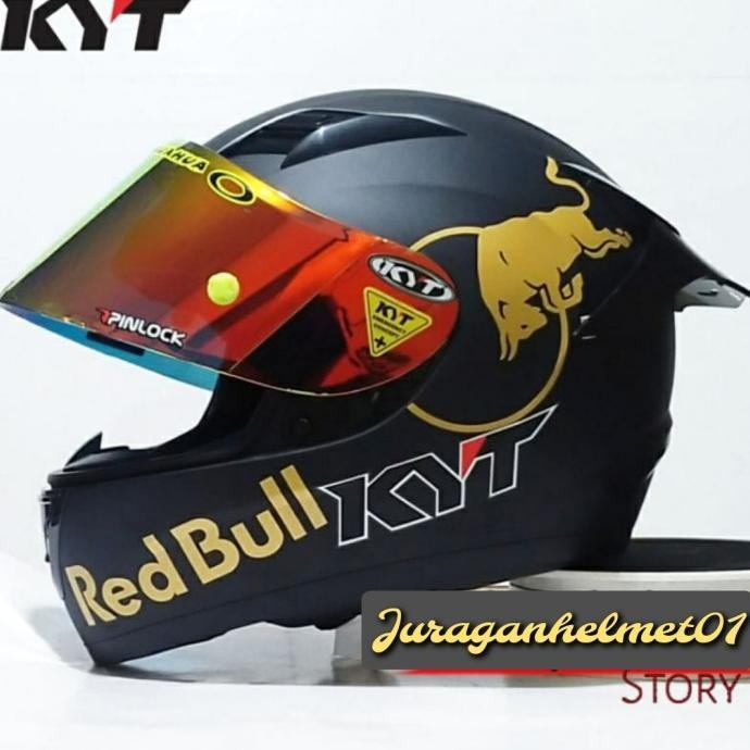 Helm Full Face Kyt R10 Solid Black Doff|Matt Paket Ganteng Redbull