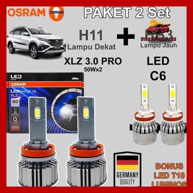 PAKET LAMPU LED NEW RUSH H11 OSRAM XLZ + LED C6 HB3 9005 BOHLAM LED