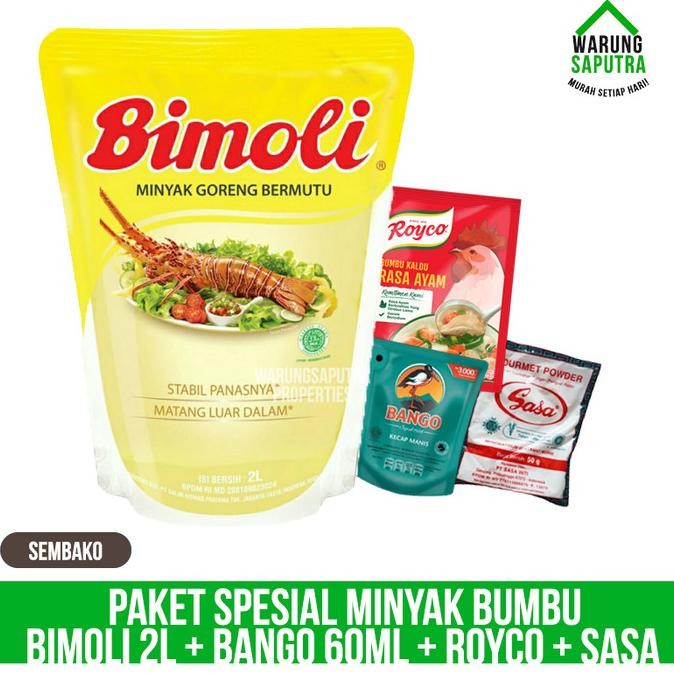 

Paket Sembako Minyak & Bumbu 5 - Bimoli 2L + Royco 100G + Bango + Sasa