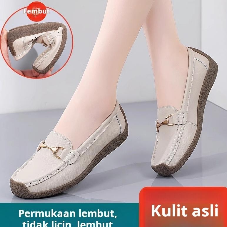 Promo Lebaran Cod Sepatu Kasual Wanita Import Asli Ukuran Besar Sepatu Flat Kulit Asli Sepatu Kasual