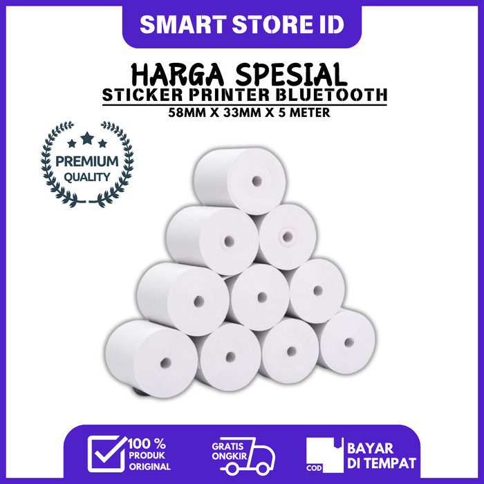 

KERTAS THERMAL LABEL STICKER STIKER PRINTER RESI PENGIRIMAN 58x33x5M