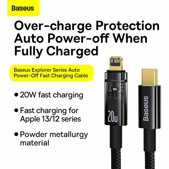 BASEUS KABEL DATA FAST CHARGE 20W AUTO OFF DISCONNECT TYPE C TO IPHONE