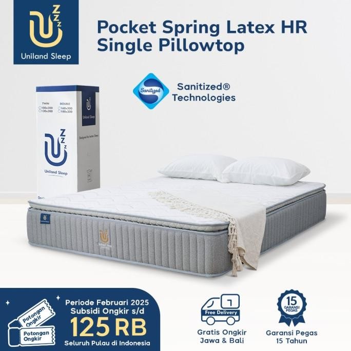 Kasur Pocket Spring Bed Latex Hr Single Pillowtop 30Cm Uniland Sleep