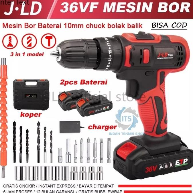 Promo JLD Mesin Bor 2 Baterai 36Vf Buat Tembok Beton Cordless Impact