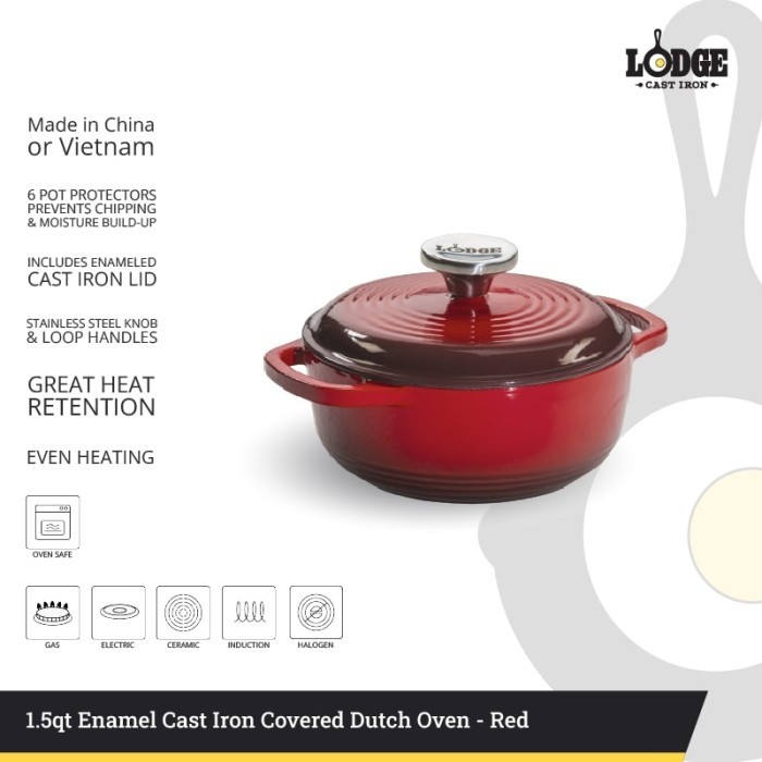 Lodge 1.5 Quart Red Enameled Cast Iron Dutch Oven - EC1D43