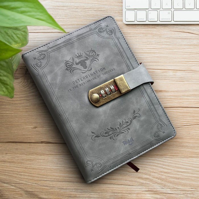 

Ready Buku Catatan Harian Taff Notebook Cover Kulit Kunci Password A5
