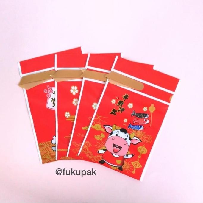 

~@~@~@~@] Kantong Imlek Kerbau + Pita, Plastik Pouch Cookies Snack CNY (50pcs)