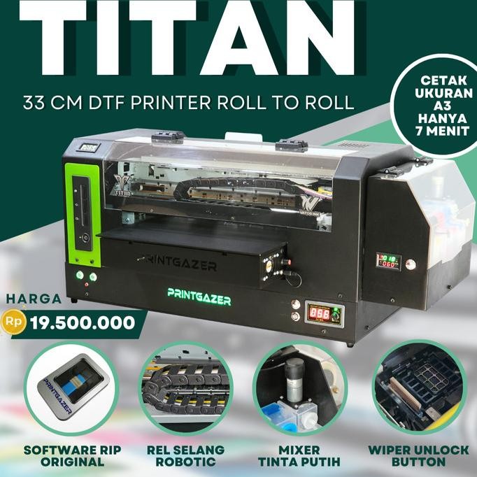 Printgazer Titan Printer Dtf A3+ Mesin Sablon Kaos A3 Film Powder