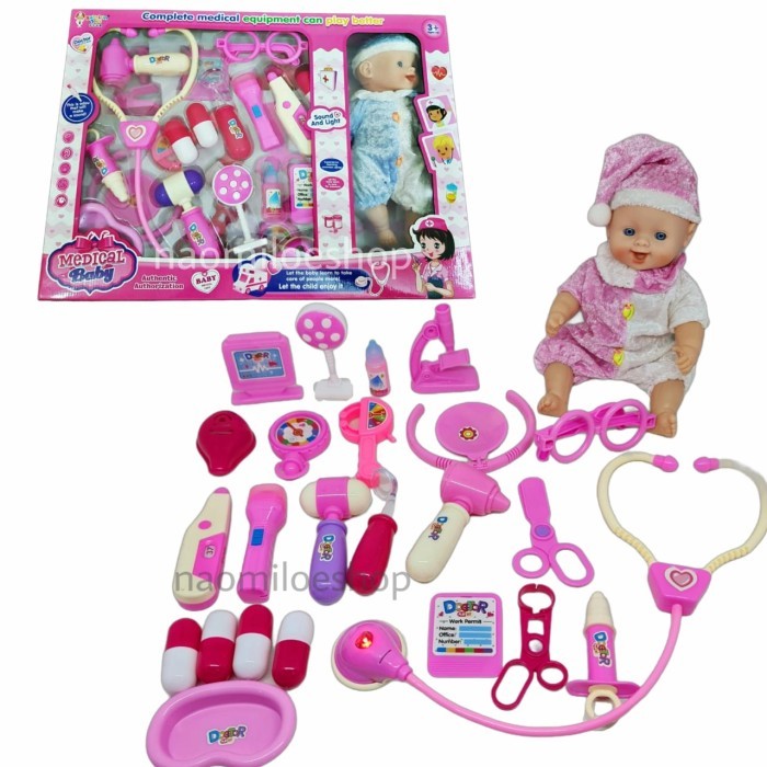 MAINAN DOKTER ANAK DAN BONEKA BAYI KADO ULANG TAHUN ADA LAMPU DAN SUAR