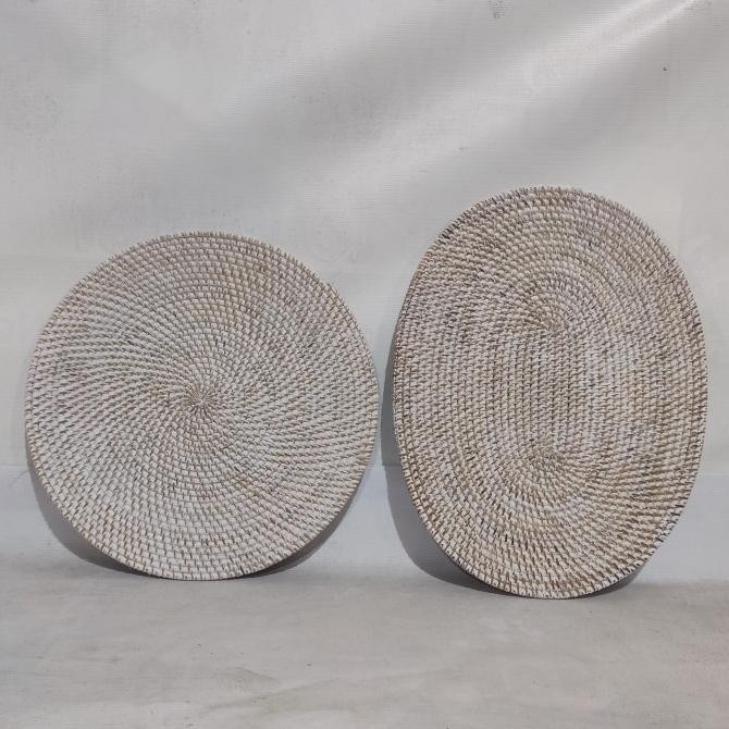 monggo] Tatakan Piring Rotan Whitewash Placemat Rattan Alas Dekorasi Serbaguna