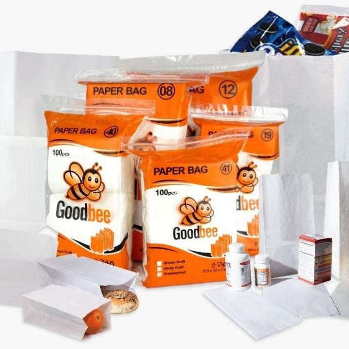 

|Bestseller| PAPER BAG GOODBEE KODE 12 - WHITE KRAFT- KANTONG KERTAS ROTI 100PCS