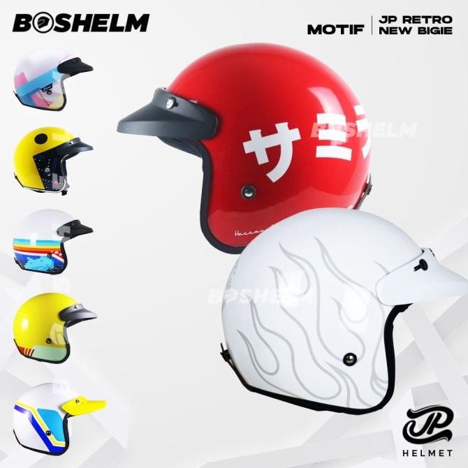 Helm Retro Half Face Jp Bigie Combi Yellow Helm Full Face Original