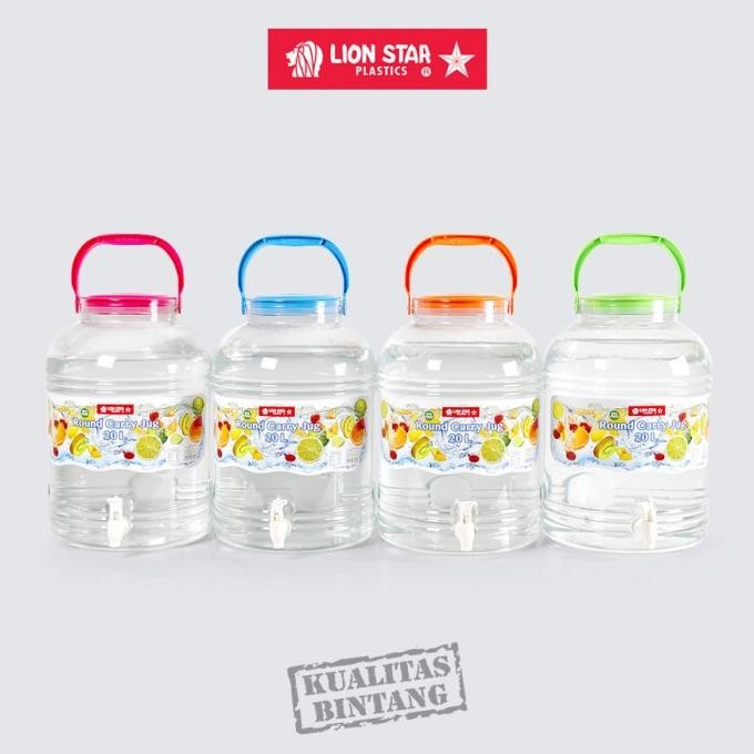 Lion Star Round Carry Jug with Tap Dispenser Galon Air Kran Cuci
