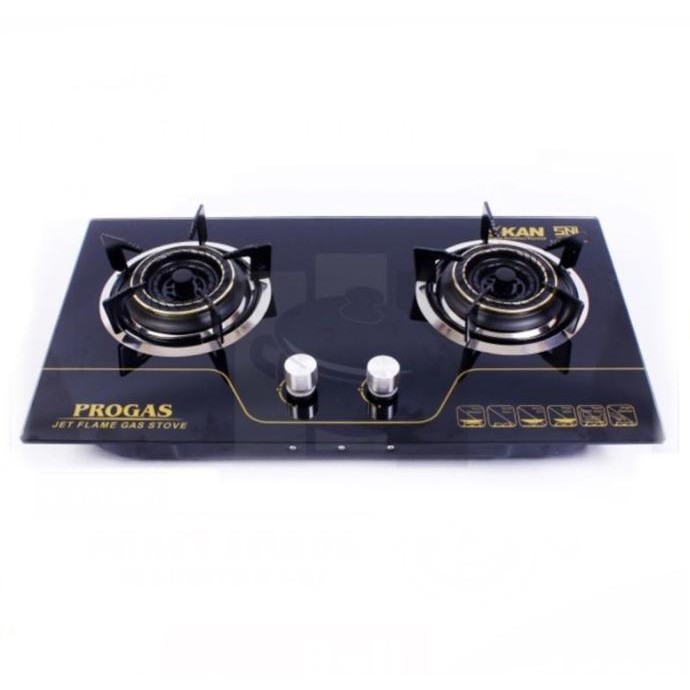 [ Progas ] Kompor Gas Kaca / Tanam Progas 2 Tungku - Full Burner