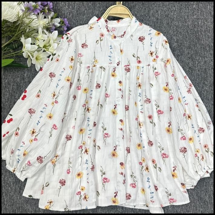 Promo Blouse Crinkle Motif Bunga | Jisoo  Blouse Crinkle Best Seller