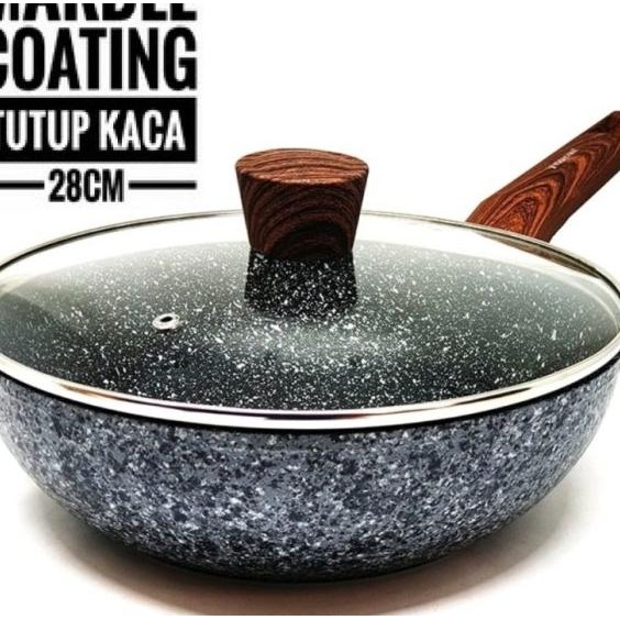Wajan Wok Pan Marbel Anti Lengket Yoshikawa Marble Cerac Pan Wok