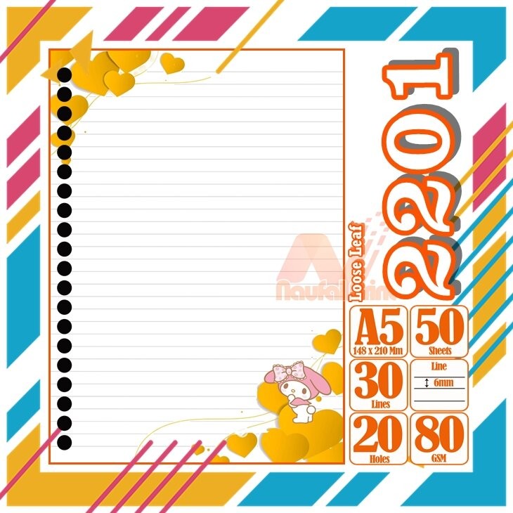 

Kertas Binder A5 Loose Leaf Polos putih Karakter Hello Kitty My Melody Cute Anime Lucu Love Pink Cewe Isi 50 Lembar Vol 14