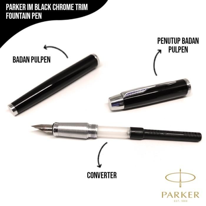 

Pulpen Parker Im Black Chrome Trim Fountain Pen Clip Silver Original New Original