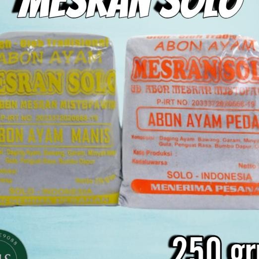 

Abon Ayam Mesran Solo 250G Manis / Pedas