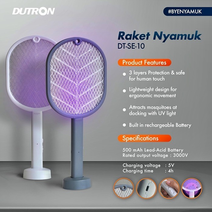 Raket Nyamuk Standing DUTRON Berdiri Cas USB UV Perangkap Nyamuk