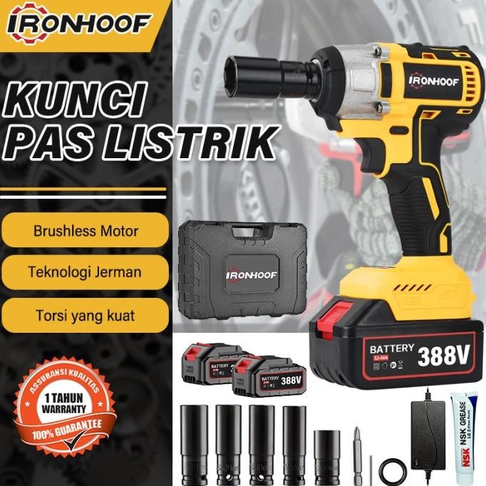 IRONHOOF Impact Wrench Brushless 420N.M Mesin Bor Baterai Impact Baterai 288V