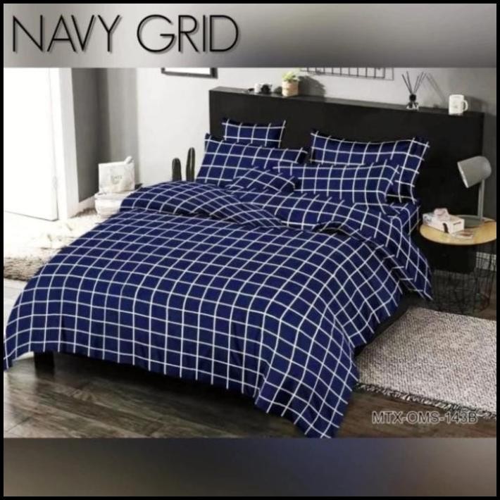 Bedcover Set Kotak Navy Kecil || Aesthetic Korea Series