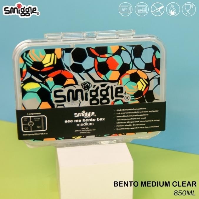 Smiggle Lunch Box Medium See Through Bento Lunch Box Sekat/Kotak Makan