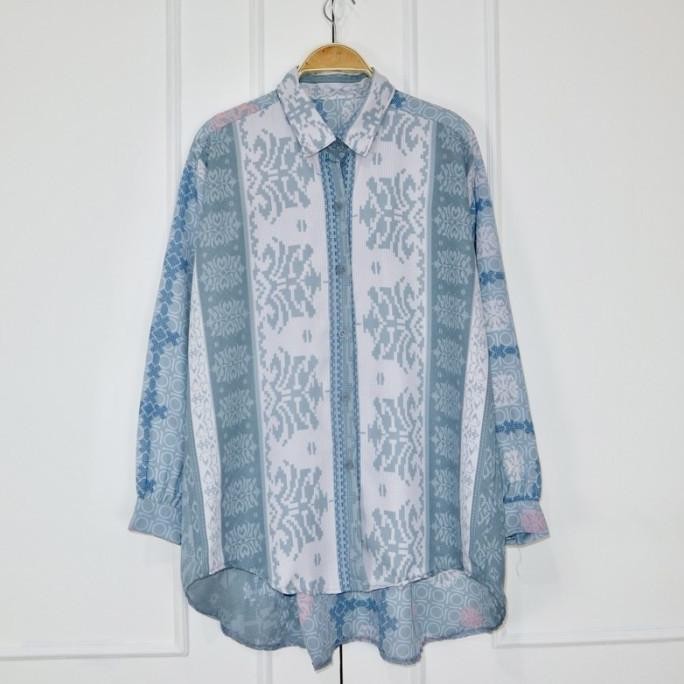 K49 BAJU KEMEJA MOTIF BATIK WANITA ATASAN OVERSIZE JUMBO LD 130 ELEGAN JS