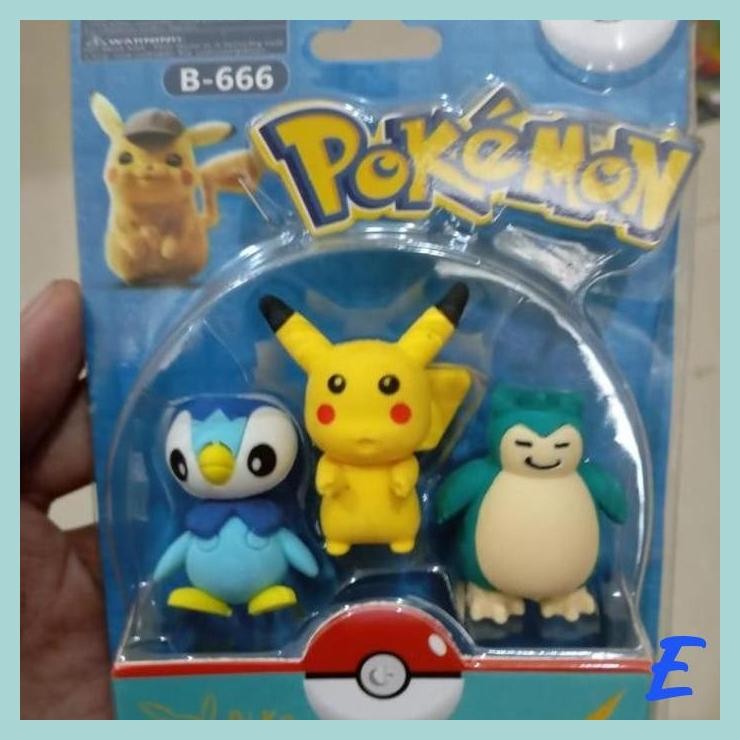 

| RDB | PENGHAPUS PENSIL KARAKTER POKEMON SET 3 ERASER ALAT TULIS PREMIUM