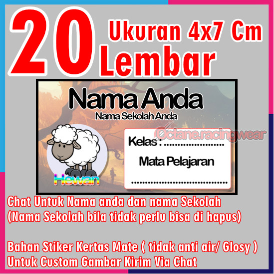 

Stiker Label Buku Mata pelajaran sekolah Sd Nama Sticker 20 Lembar mini banyak Murah Custom anak Sd cewe cowo Karakter Hewan Vol 26