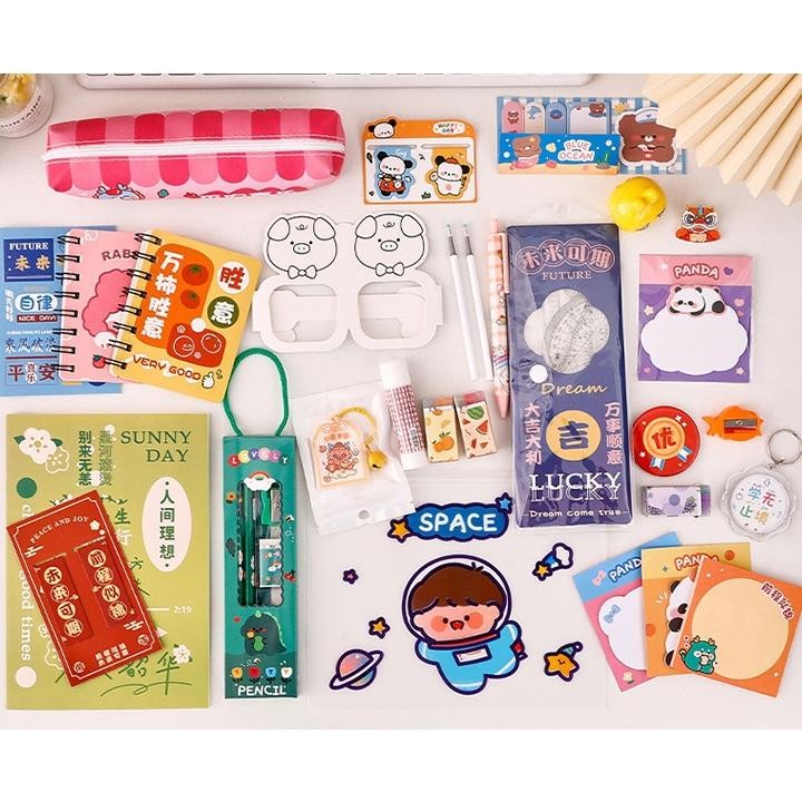 

ul-64 Paket Alat Tulis Pulpen Stiker Memo Tempel Penghapus Pensil Buku Penggaris Rautan Stationery Set Viral