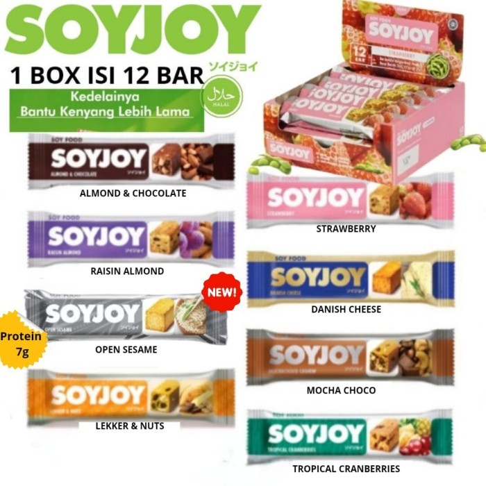 

KOMPLIT SOYJOY 1 BOX isi 12 Snack protein Bar Kedelai tenaga recovery lari