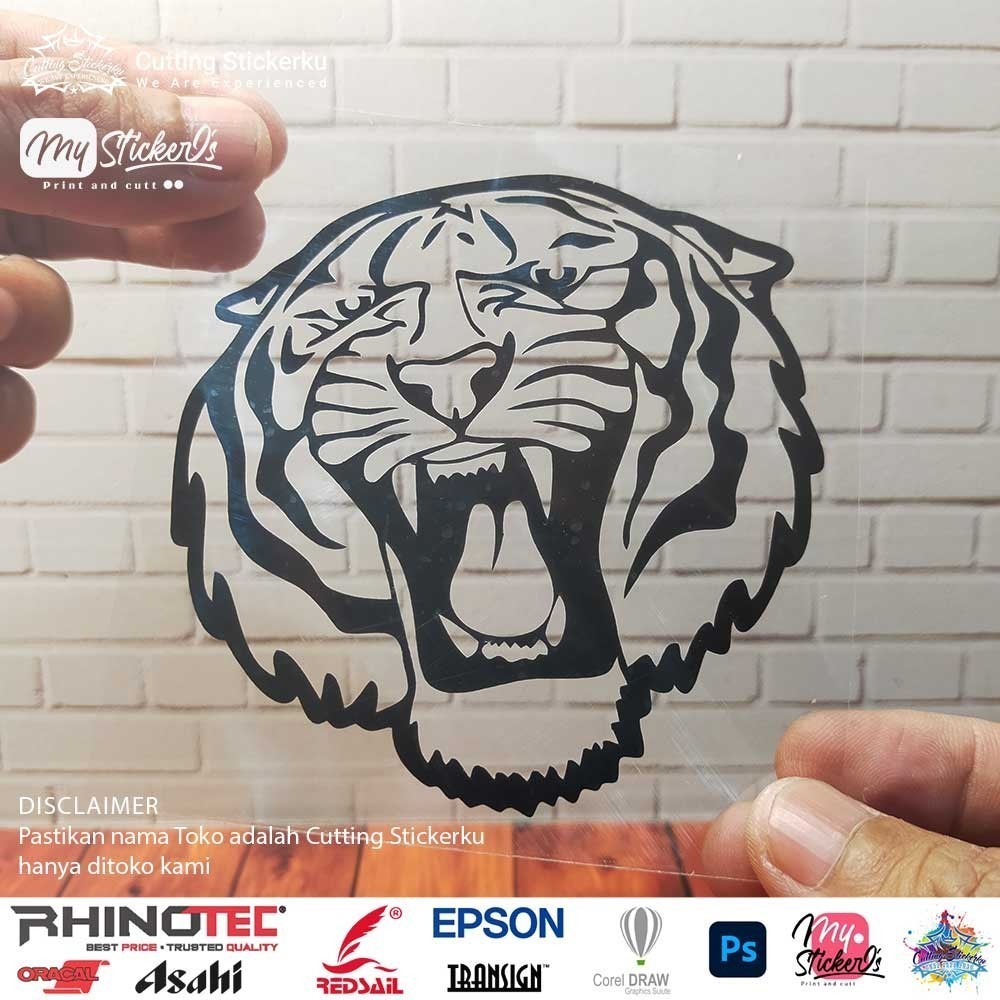 Cutting Stiker Tiger Head Variasi Motor Mobil Tatto Sticker Timbul Keren Nyala Dasbor Spakbor Visor 