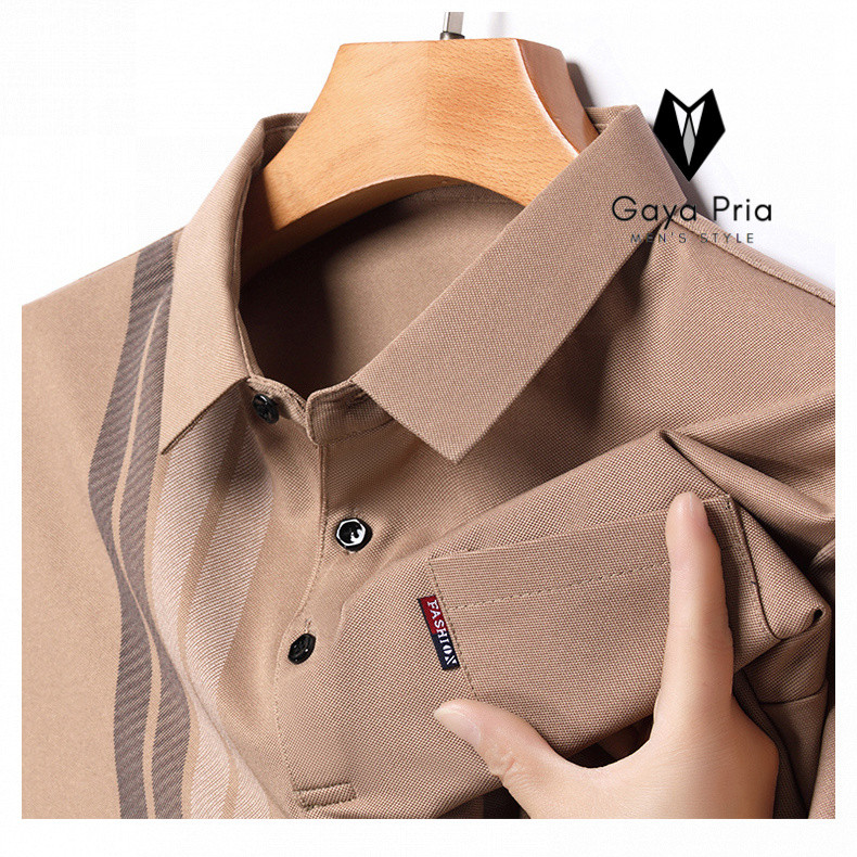 Short SleeveTShirt for Middle-Aged Men Ice Silk StripesPOLOShirt for the Elderly