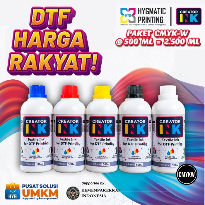 

PAKET TINTA DTF CMYK-W - CREATOR INK 500 ML