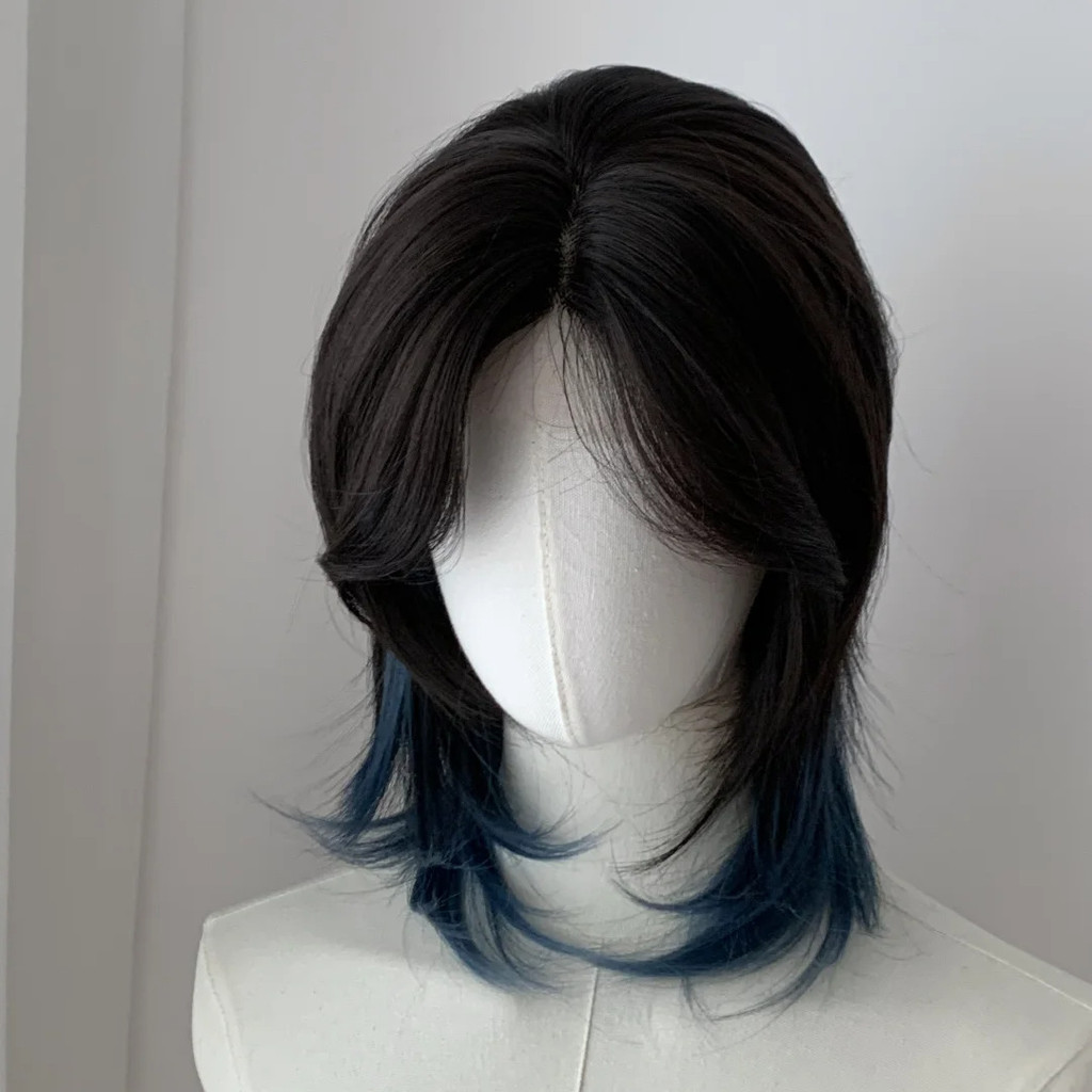 Wig Wolfcut, Rambut Palsu Pria, Wig Wanita Full Kepala, Wig 2 Warna, Wig Mullet, Wig Rambut Pendek, 