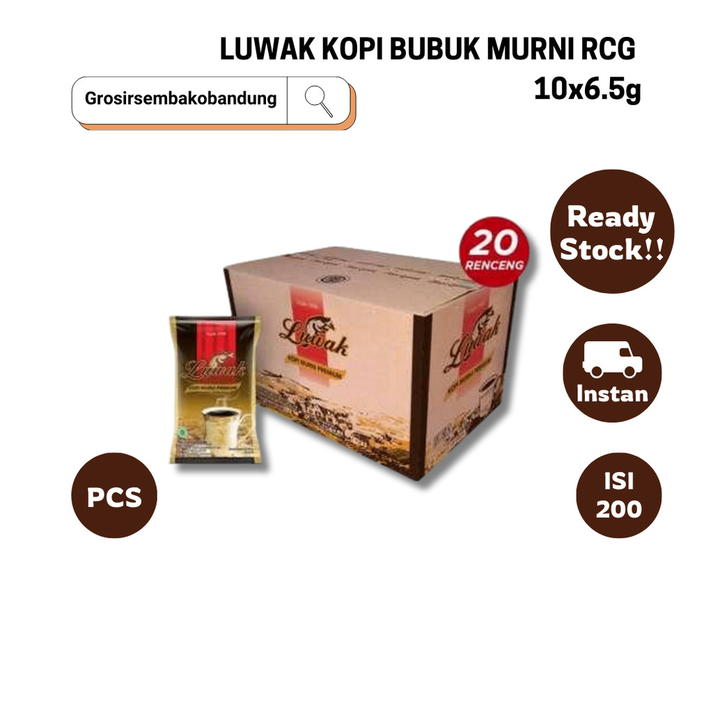 

LUWAK KOPI BUBUK MURNI RCG 10x6.5g - 1 Dus - Kota Bandung