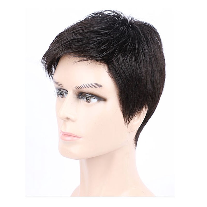 【COD】 100% Wig Rambut Manusia Asli Wig Penuh Pendek Pria Bersirkulasi Rambut Palsu Palsu untuk Pria 